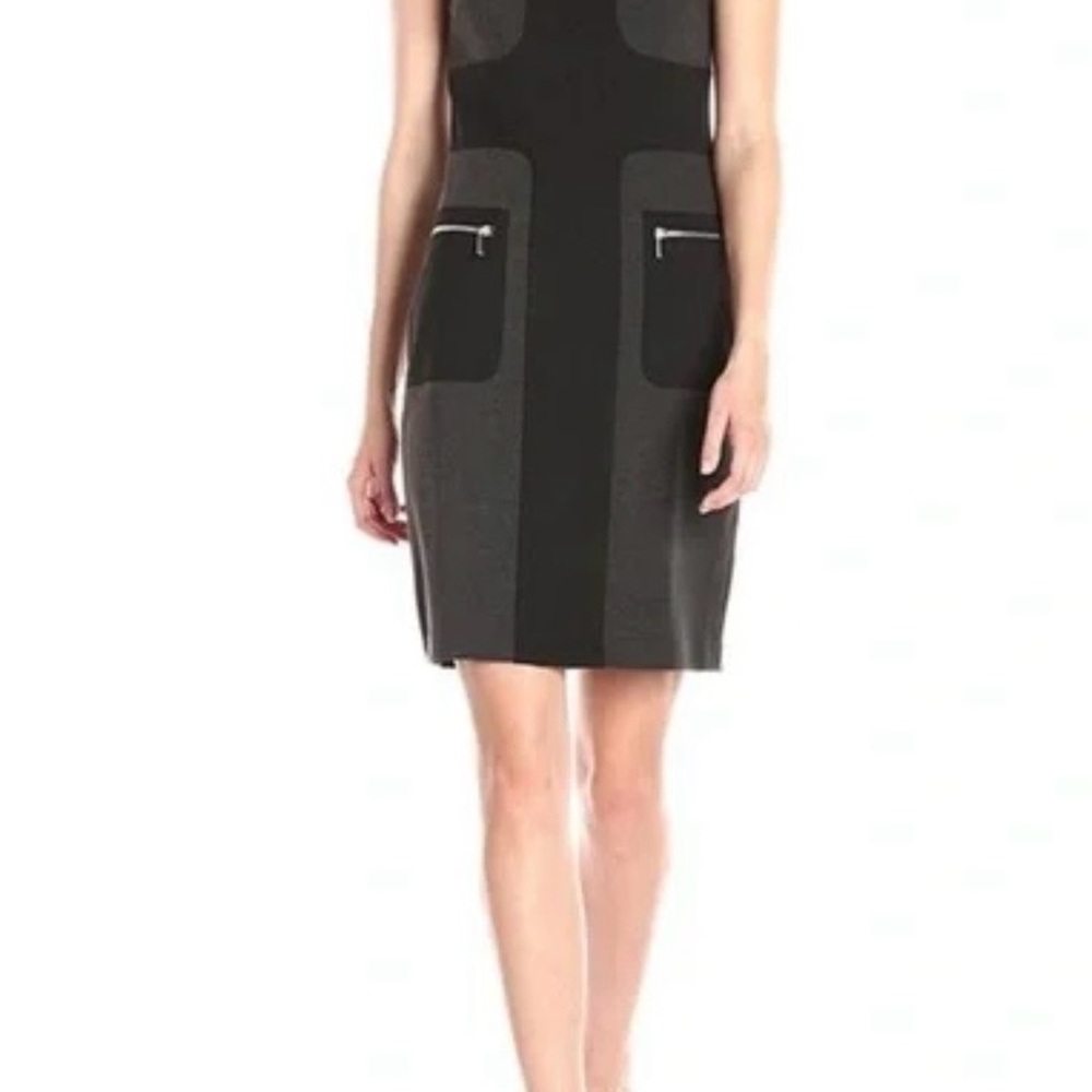 Sharagano Black & Gray Color Block Sleeveless Dress Minimalist Chic - Women’s 10